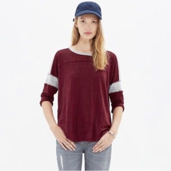 Madewell Linen Burgundy & Grey Frontrunner Tee - Picture 1 of 5